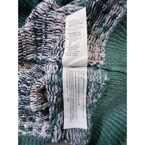 Abercrombie & Fitch Women Sweater Large Green Crop Plaid Knit Wool Blend - Picture 9 of 11
